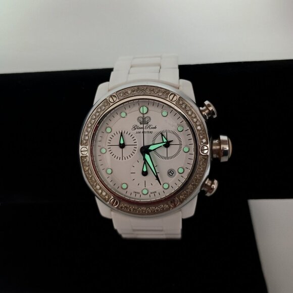 Glam Rock Women\'s GR50124-DBZ Aqua Rock Chronograph White Ceramic Watch
